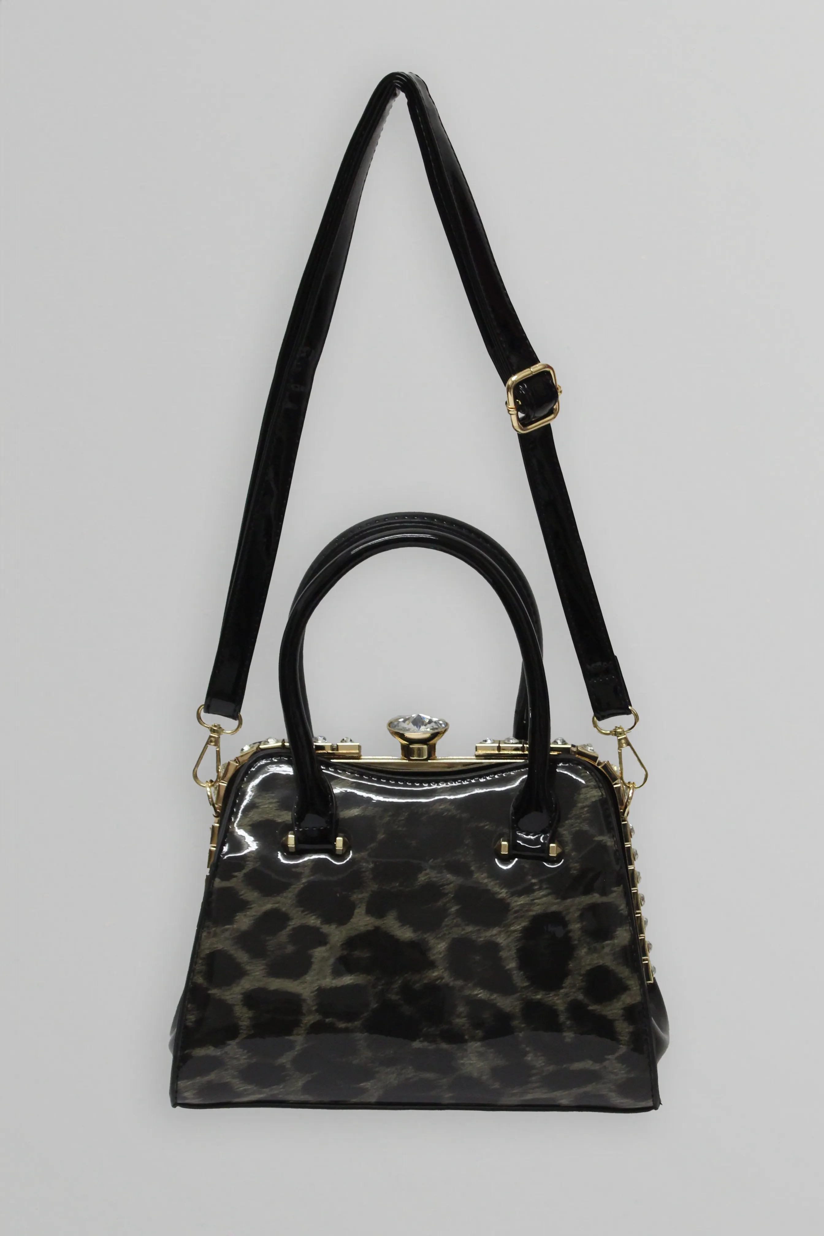 Diamond Leopard Print Patent Handbag