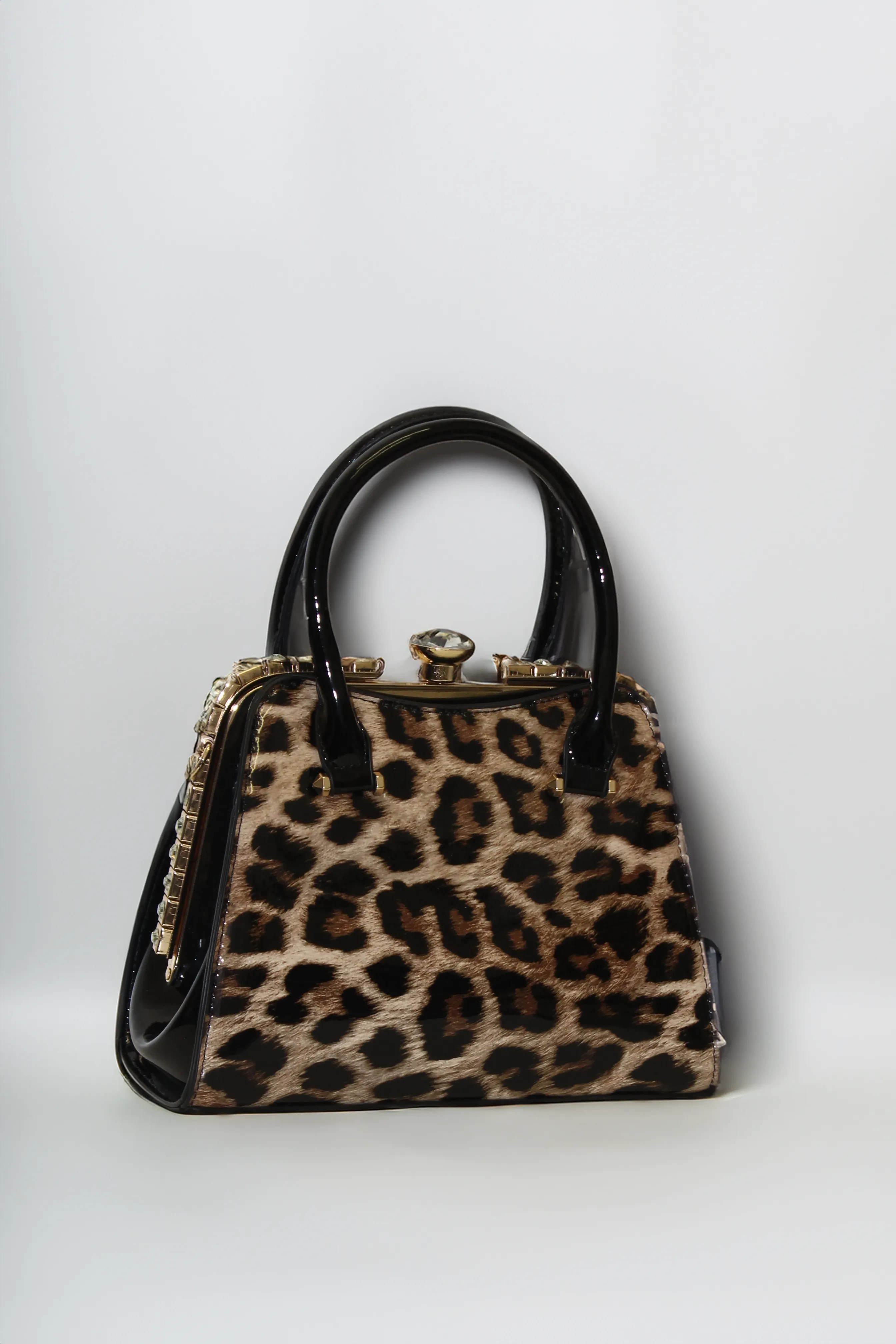 Diamond Leopard Print Patent Handbag