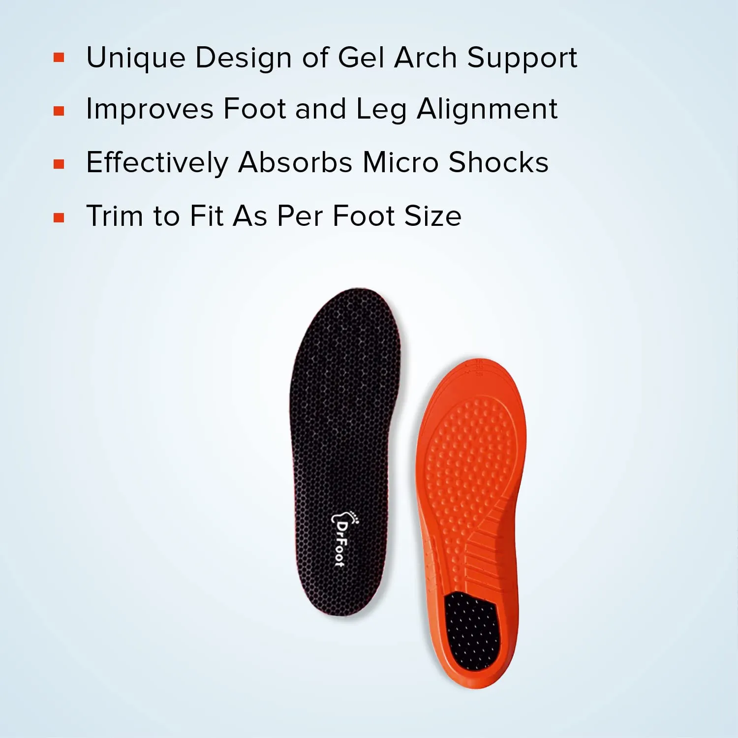 Dr Foot Arch Support Gel Insole Pair | For All-Day Comfort | Shoe Inserts for Flat Feet, High Arch, Foot Pain | Full-Length Orthotics | For Men & Women – 1 Pair (Large Size) (Pack of 2)