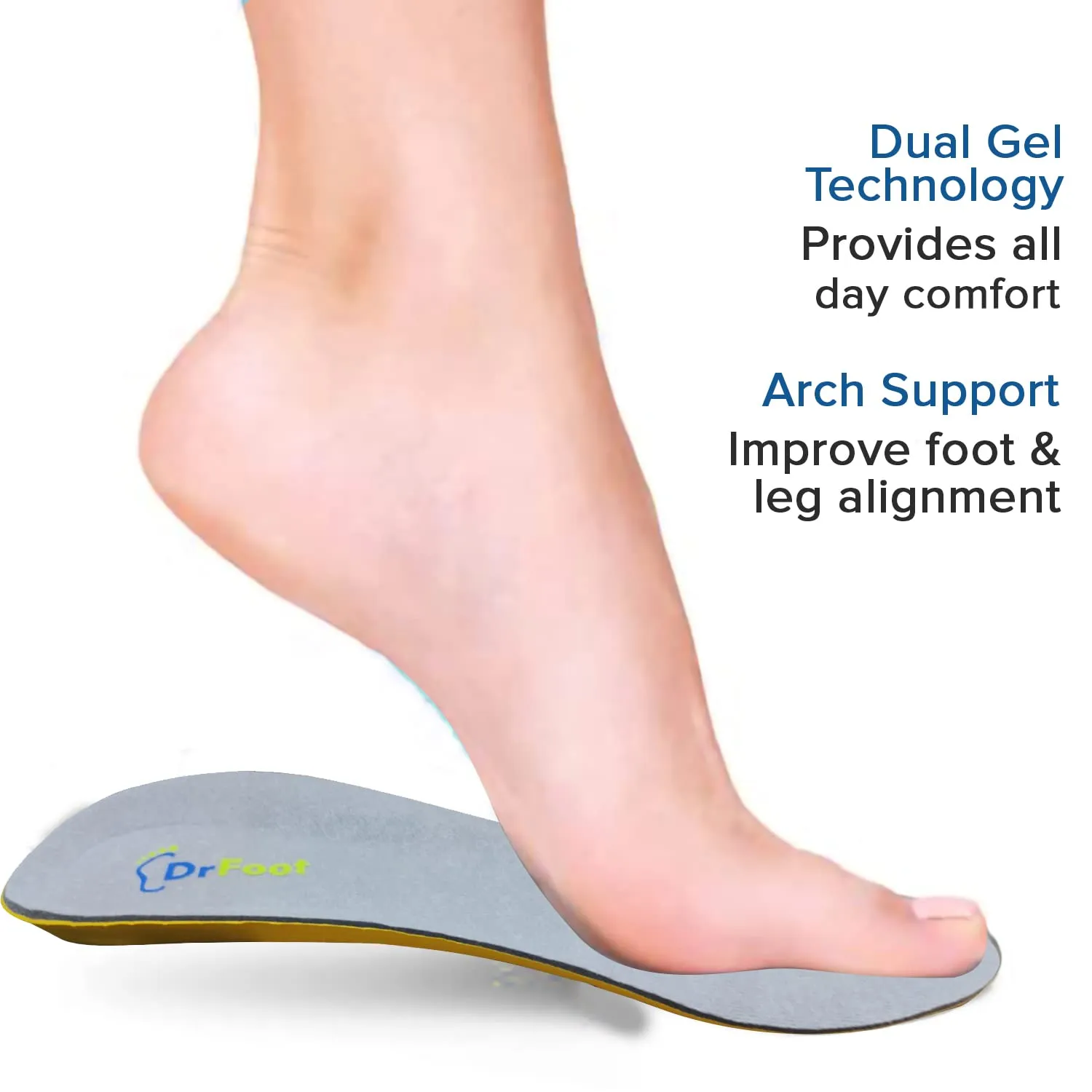 Dr Foot Gel Insoles Pair | For Walking, Running, Sports Shoes | All Day Comfort Shoe Inserts With Dual Gel Technology | For Both Men & Women - 1 Pair (Free Size)