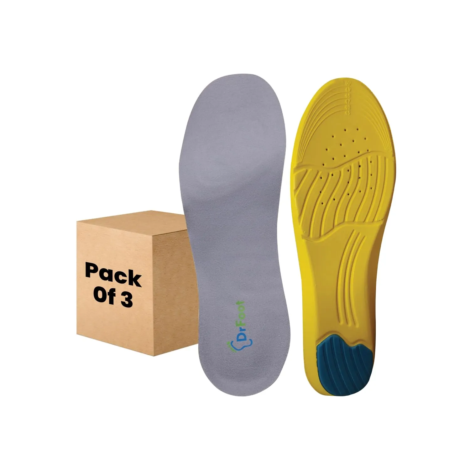 Dr Foot Gel Insoles Pair | For Walking, Running, Sports Shoes | All Day Comfort Shoe Inserts With Dual Gel Technology | Ideal Full-Length Sole For Every Shoe For Unisex- 1 Pair (Size - M) (Pack of 3)