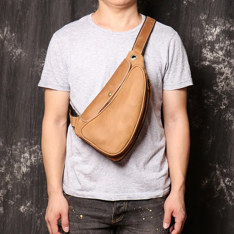 Full Grain Leather Fanny Pack Retro Sling Bag Vintage Leather Chest Bag for Men