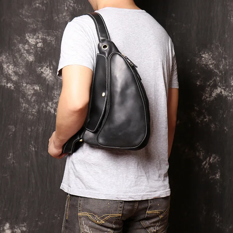 Full Grain Leather Fanny Pack Retro Sling Bag Vintage Leather Chest Bag for Men