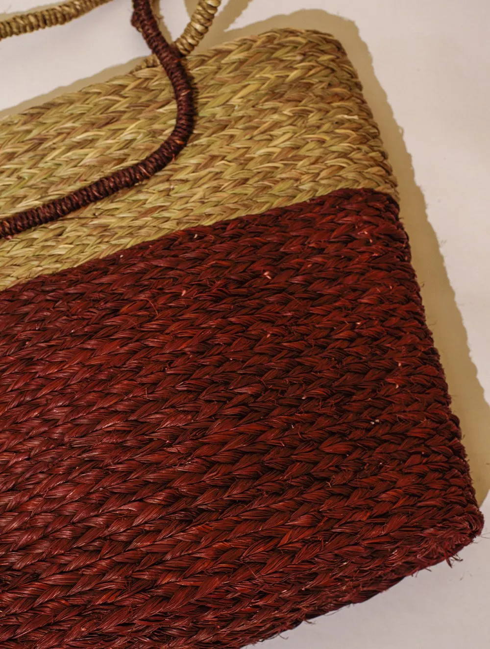 Handcrafted Sabai Grass Tote / Utility Bag - Chocolate Brown & Beige