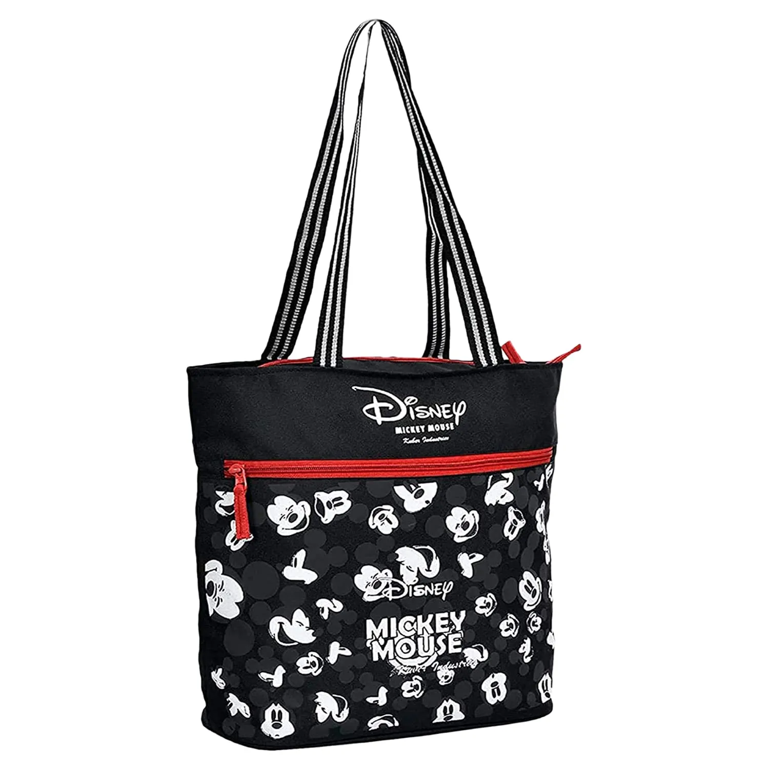 Heart Home Disney Mickey Face Print Grocery Bag | Polyester Foldable Shopping Bag | Travel Hand Bag with Front Pocket & Handle | Black