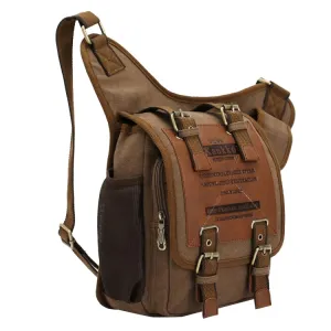 KAUKKO FH03 Retro Style Men Canvas Crossbody Bag Messenger Bag Outdoors Hiking Camping Bag, Size: 26 x 21 x 9 cm(Khaki)