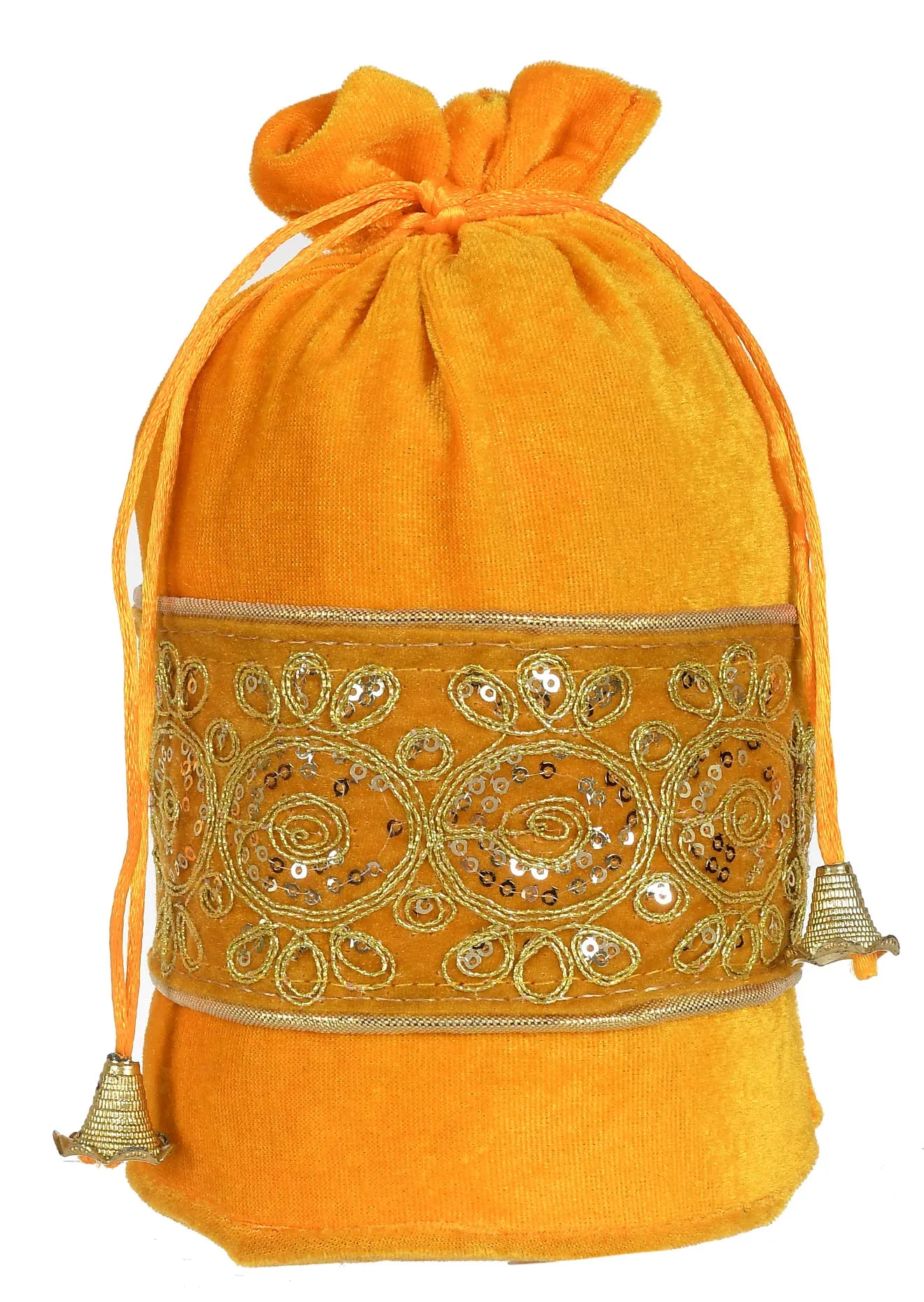 Kuber Industries Embroidered Design Potli Bags Handbags for Women Gifting Wristlets for Wedding, Festival, Kitty Subh Shagun-Pack of 2 (Yellow)