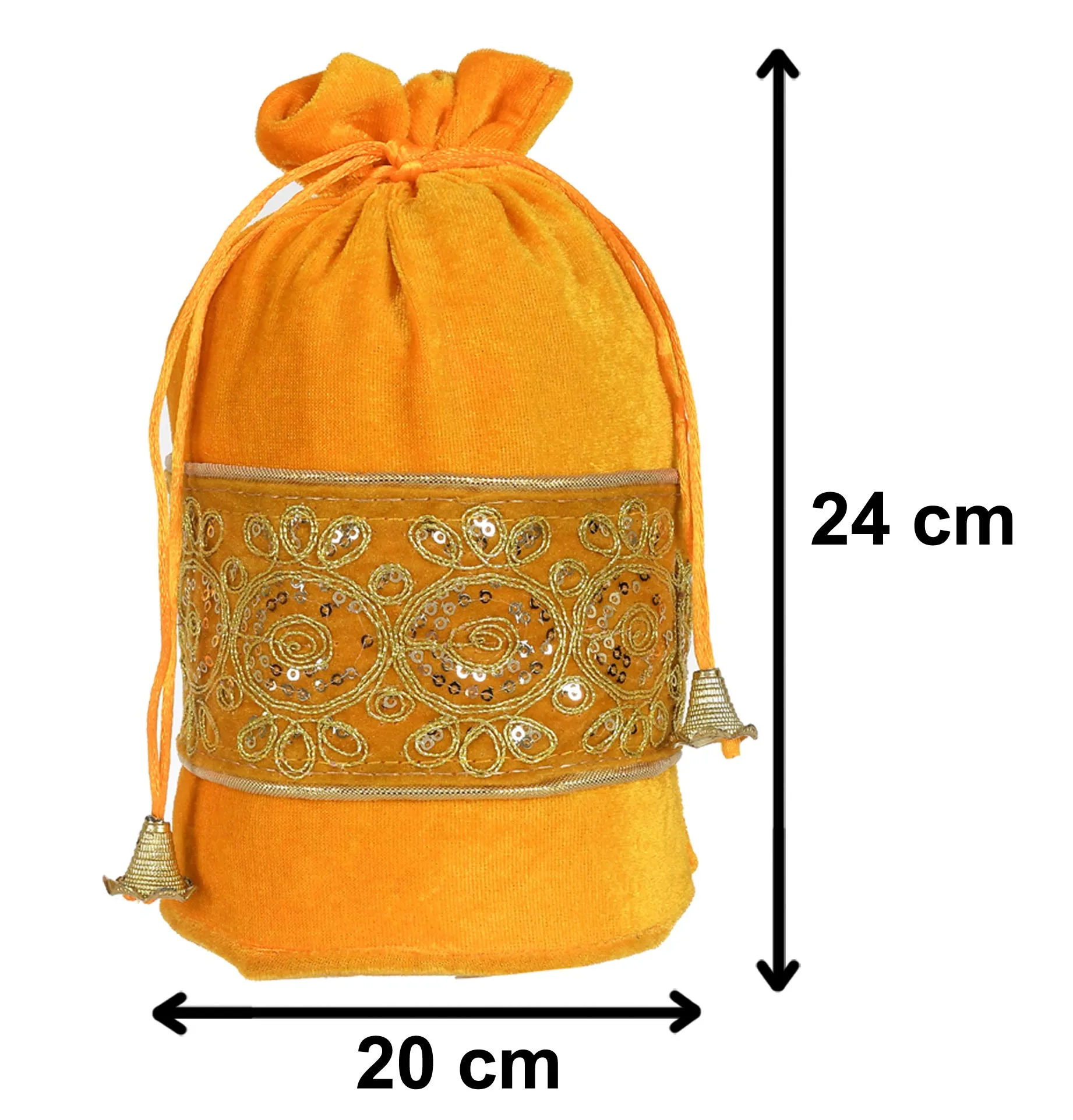 Kuber Industries Embroidered Design Potli Bags Handbags for Women Gifting Wristlets for Wedding, Festival, Kitty Subh Shagun-Pack of 2 (Yellow)