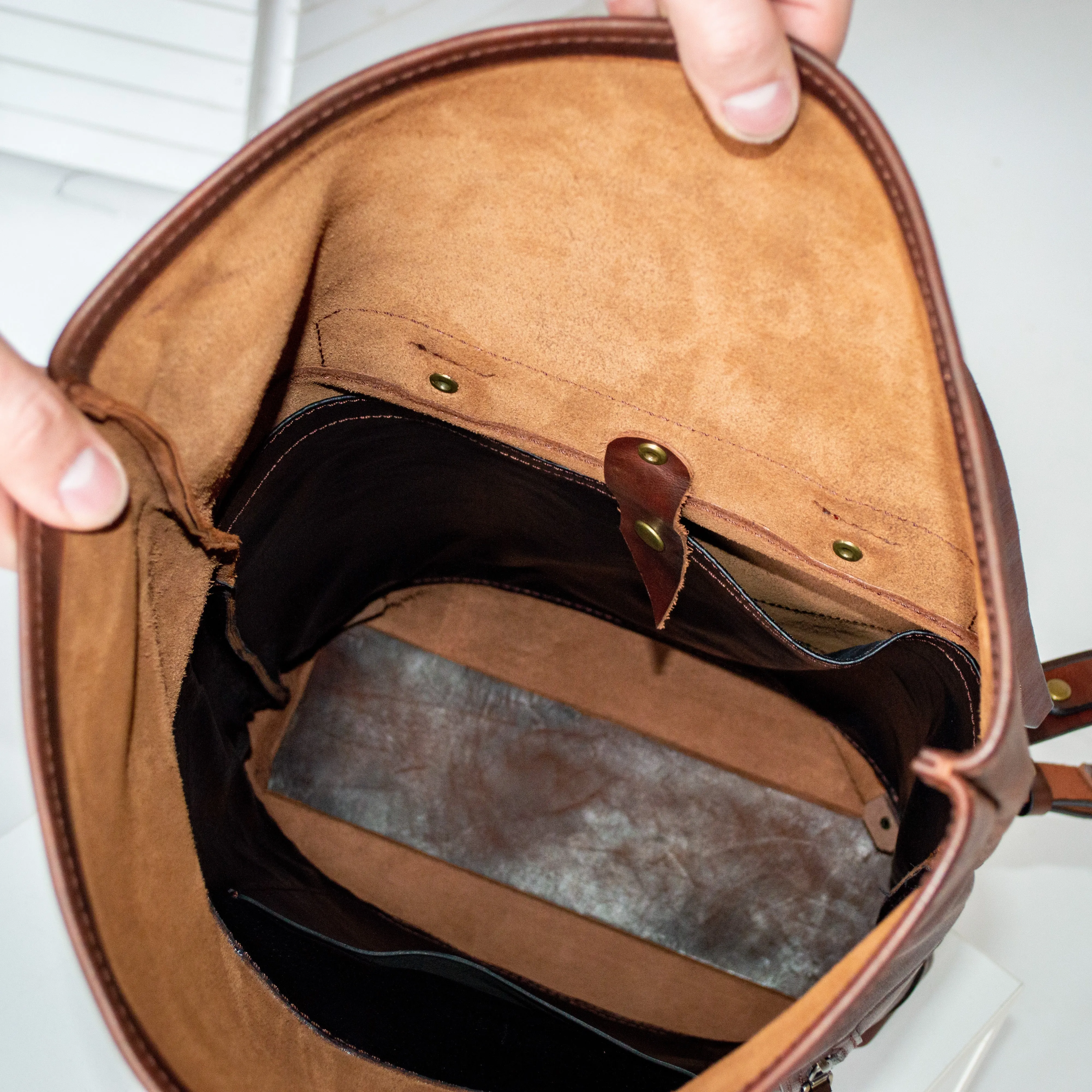 Leather brown Roll Top Backpack, Large men's Backpacks