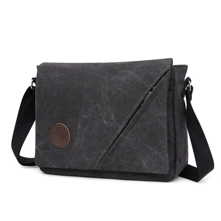 LIJIEBAO Canvas Shoulder Bag Men Casual Messenger Bag Simple Student Schoolbag(Dark Grey)