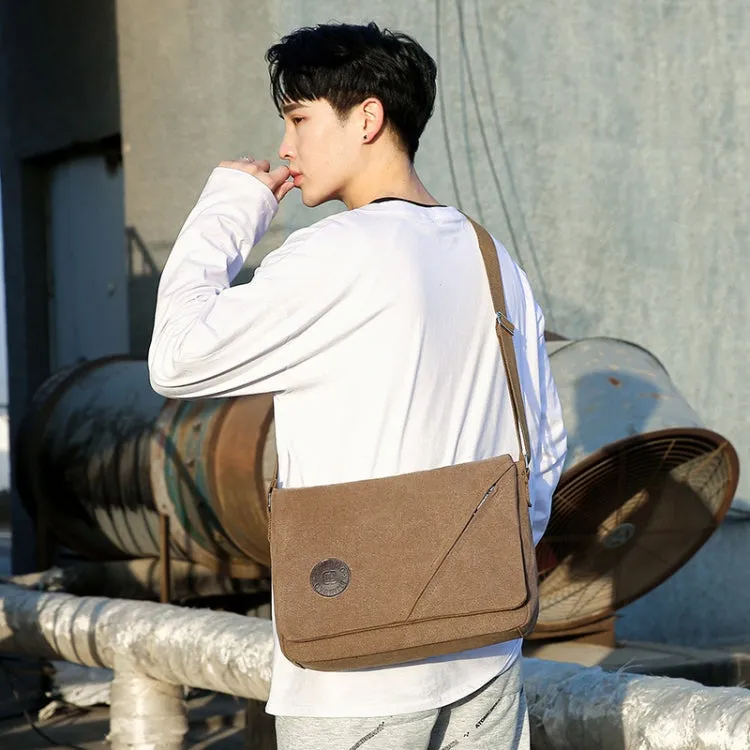 LIJIEBAO Canvas Shoulder Bag Men Casual Messenger Bag Simple Student Schoolbag(Khaki)