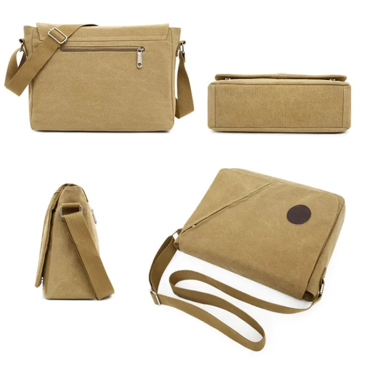 LIJIEBAO Canvas Shoulder Bag Men Casual Messenger Bag Simple Student Schoolbag(Khaki)