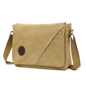 LIJIEBAO Canvas Shoulder Bag Men Casual Messenger Bag Simple Student Schoolbag(Khaki)