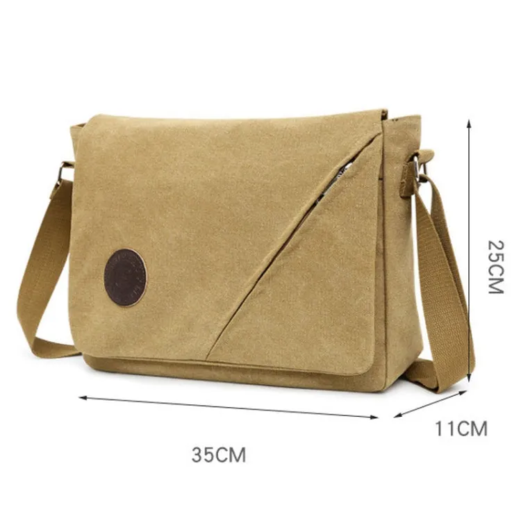 LIJIEBAO Canvas Shoulder Bag Men Casual Messenger Bag Simple Student Schoolbag(Khaki)