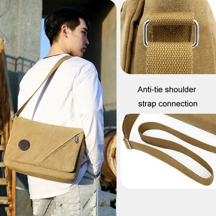 LIJIEBAO Canvas Shoulder Bag Men Casual Messenger Bag Simple Student Schoolbag(Khaki)