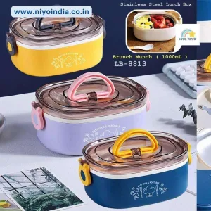 Lunch Box with Stainless Steel Inner Case, Fork & Spoon, Insulated Lunch Box