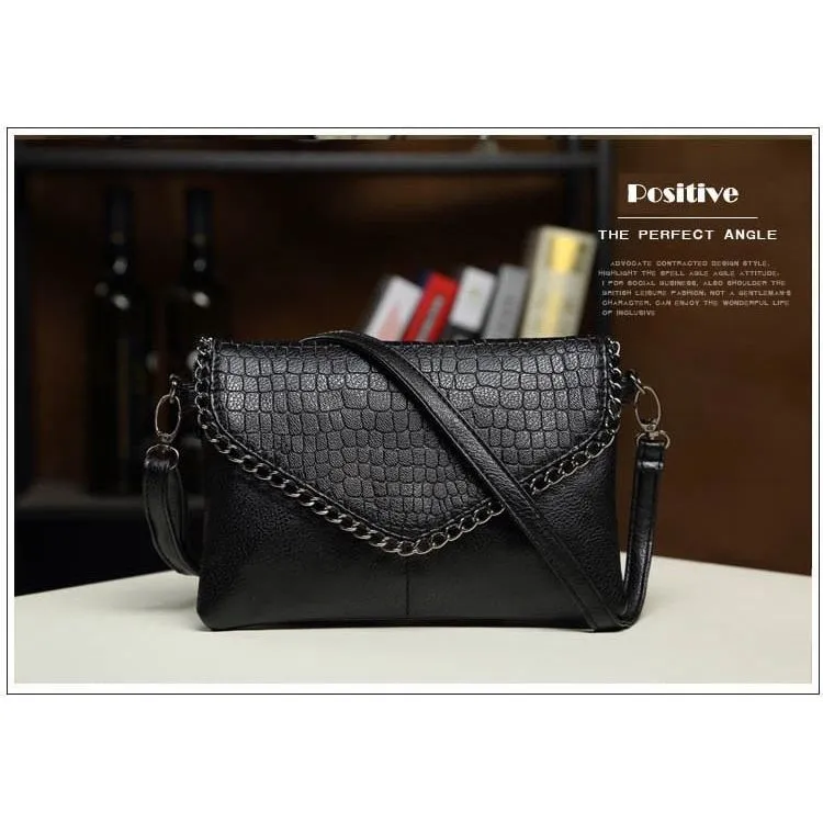 Luxury CrocLeather Chain Tote Crossbody Bag