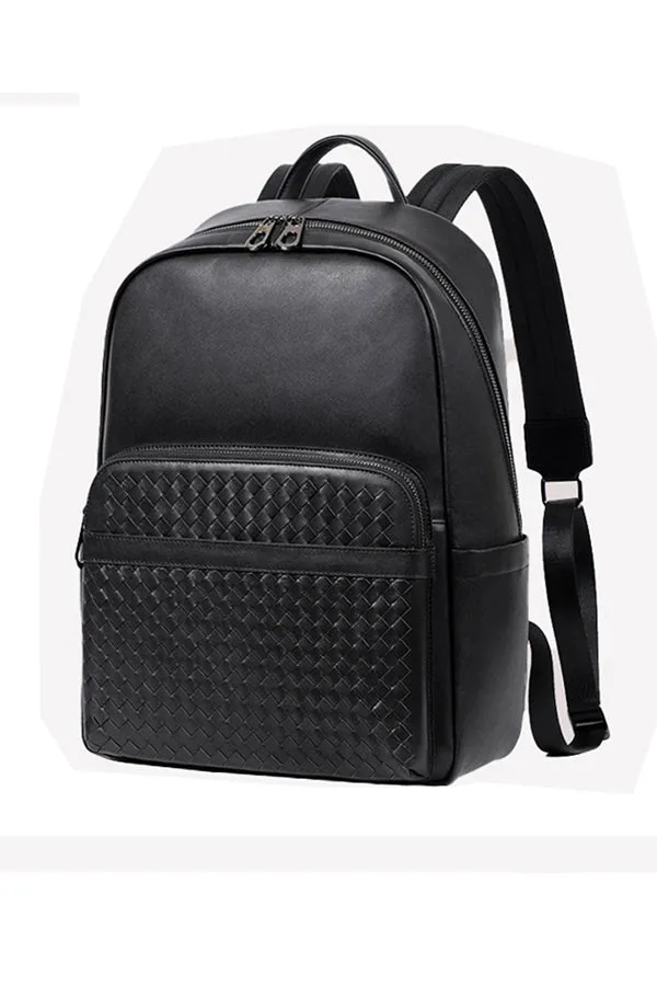 Luxury Leather Zip Laptop Backpack