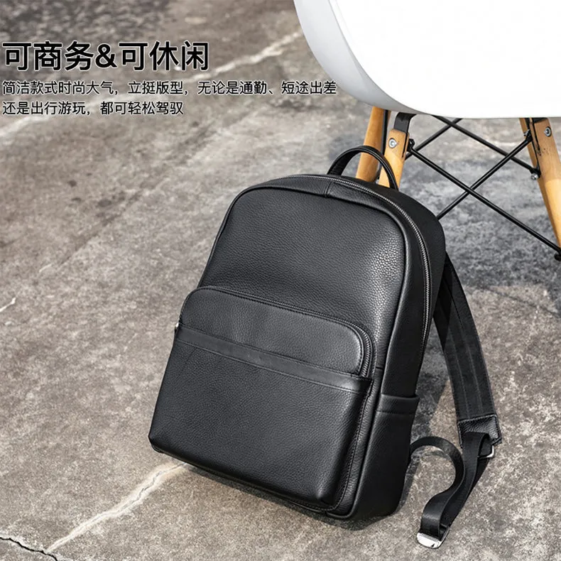 Luxury Leather Zip Laptop Backpack