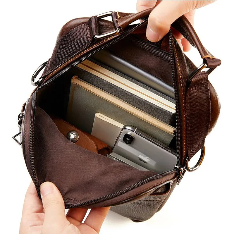 Men's Natural Leather Handbag For Tablet