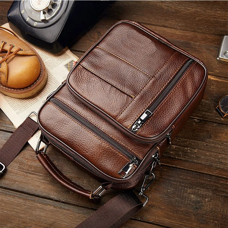 Men's Natural Leather Handbag For Tablet