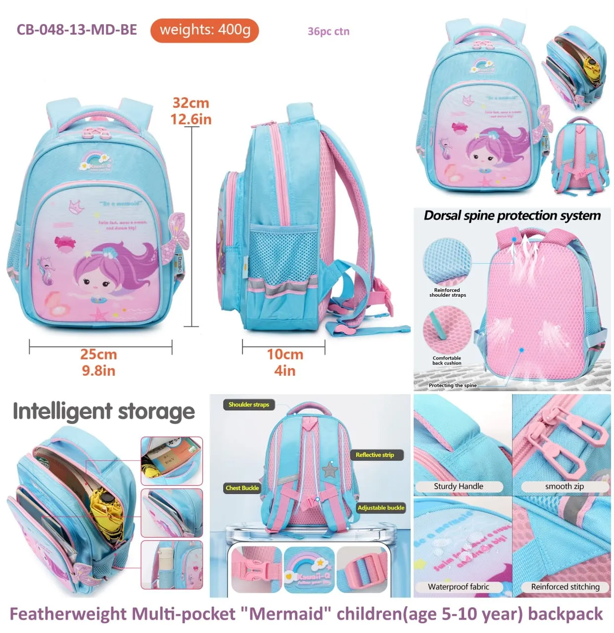 Mermaid School Backpack For Kids