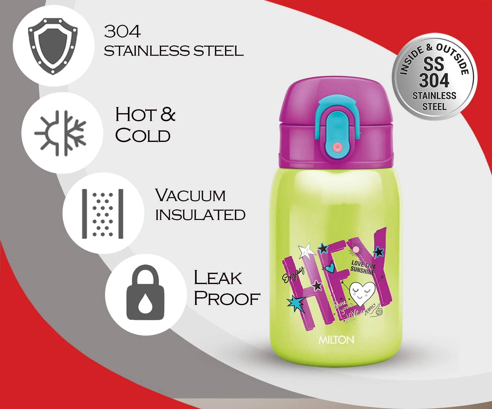 Milton Jolly 275 thermosteel Kids Hot and Cold Water Bottle, 230 ml, Green