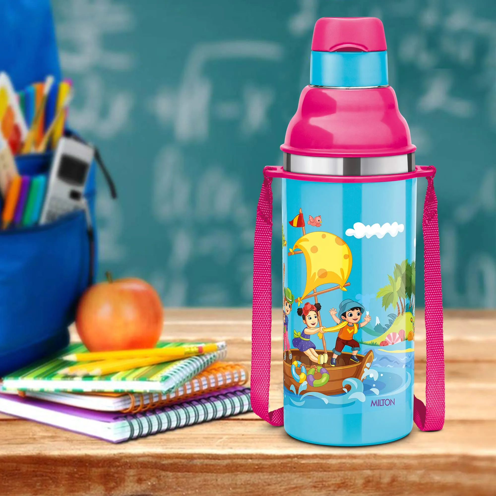 Milton Kool Stunner 400 Insulated School Kids Bottle with Inner Steel, 420 ml, Blue | Leak Proof | PU Insulated | Hot & Cold | Easy Grip