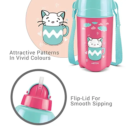 Milton Kool Trendy 400 Plastic Insulated Water Bottle with Straw for Kids, 370 ml, Cherry Pink | School Bottle | Picnic Bottle | Sipper Bottle | Leak Proof | BPA Free | Food Grade | Easy to Carry