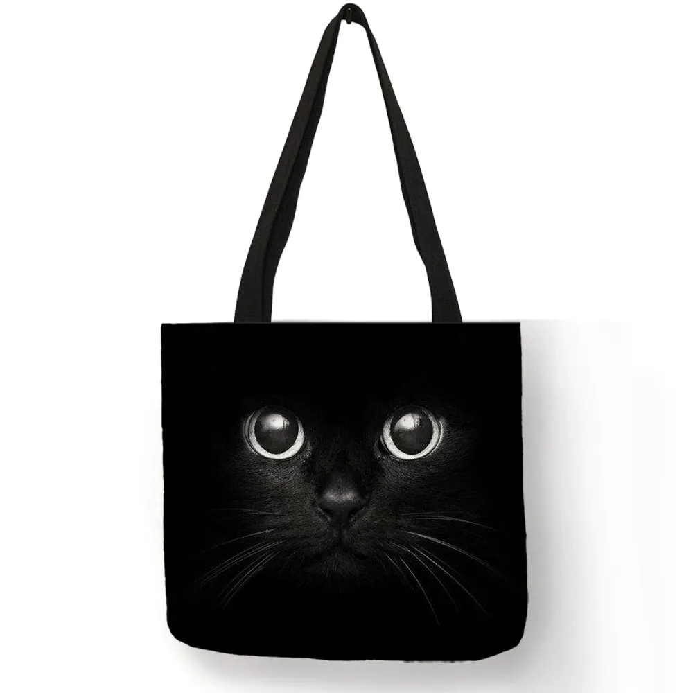 Monochrome Reusable Cute Kitty Cat Tote Bags