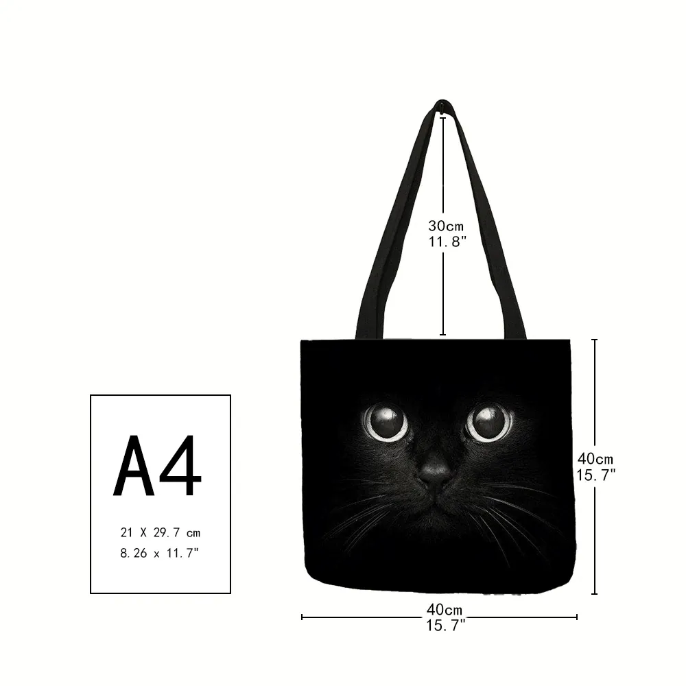 Monochrome Reusable Cute Kitty Cat Tote Bags