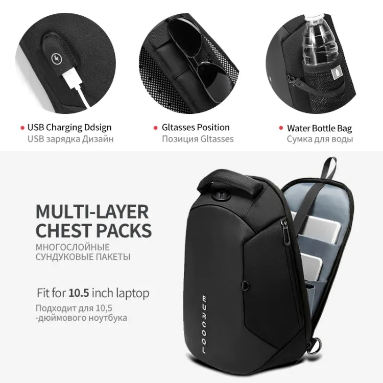 Multi Function Crossbody Bags Men Chest Bag Water Repellent Shoulder Bag with USB Charging Port, Size:L (Gray)