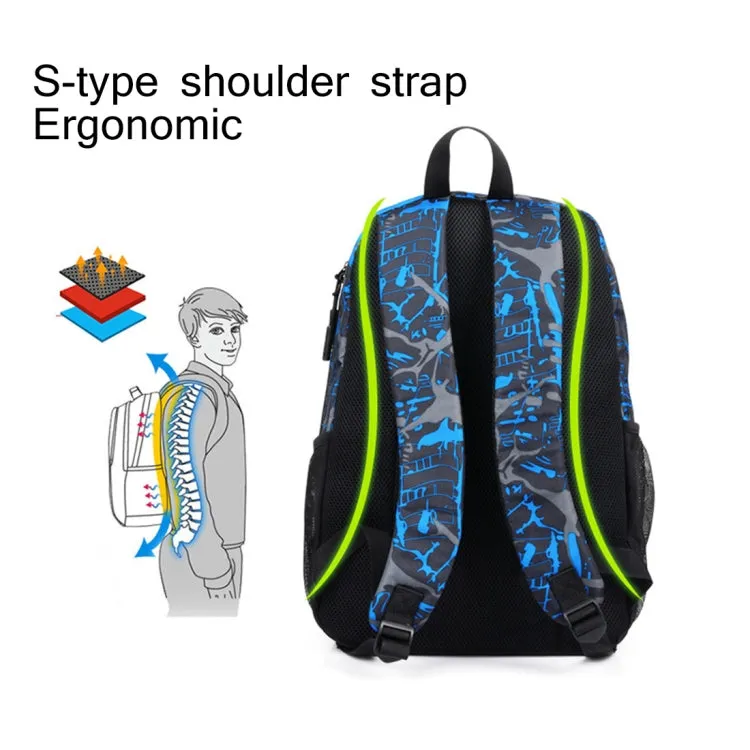 Multi-Function Large Capacity Oxford Cloth Blue and Grey Graffiti Backpack Casual Laptop Computer Bag with External USB Charging Interface & Shoulder Bag & Pen Bag for Men / Women / Student, Size: 45*30*15cm