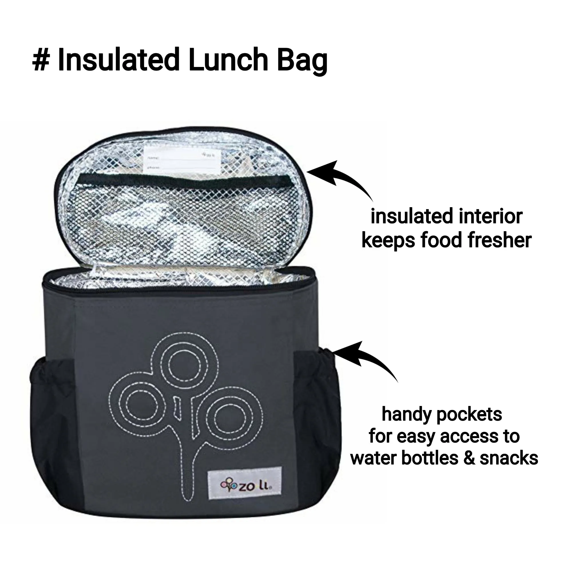 NOM NOM Insulated Lunch Bag- Grey