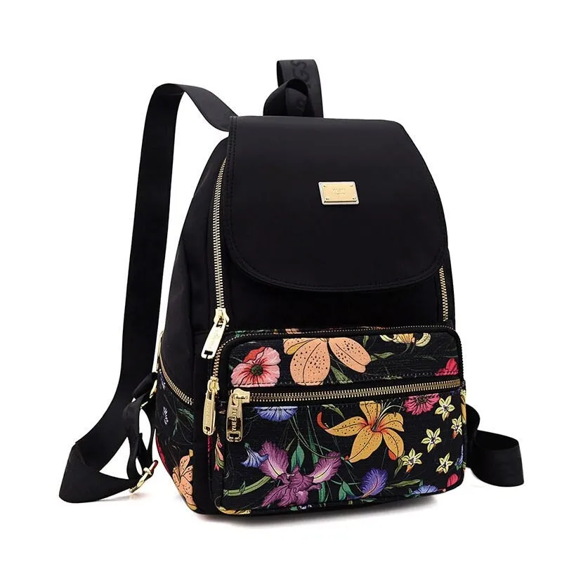 Nylon Floral Print Backpack For Girls