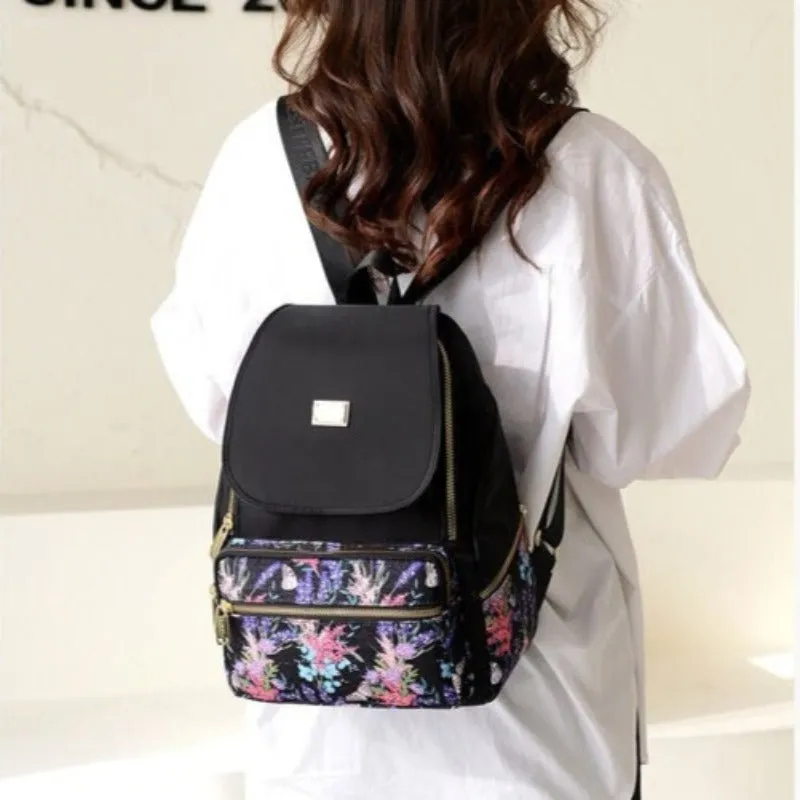 Nylon Floral Print Backpack For Girls