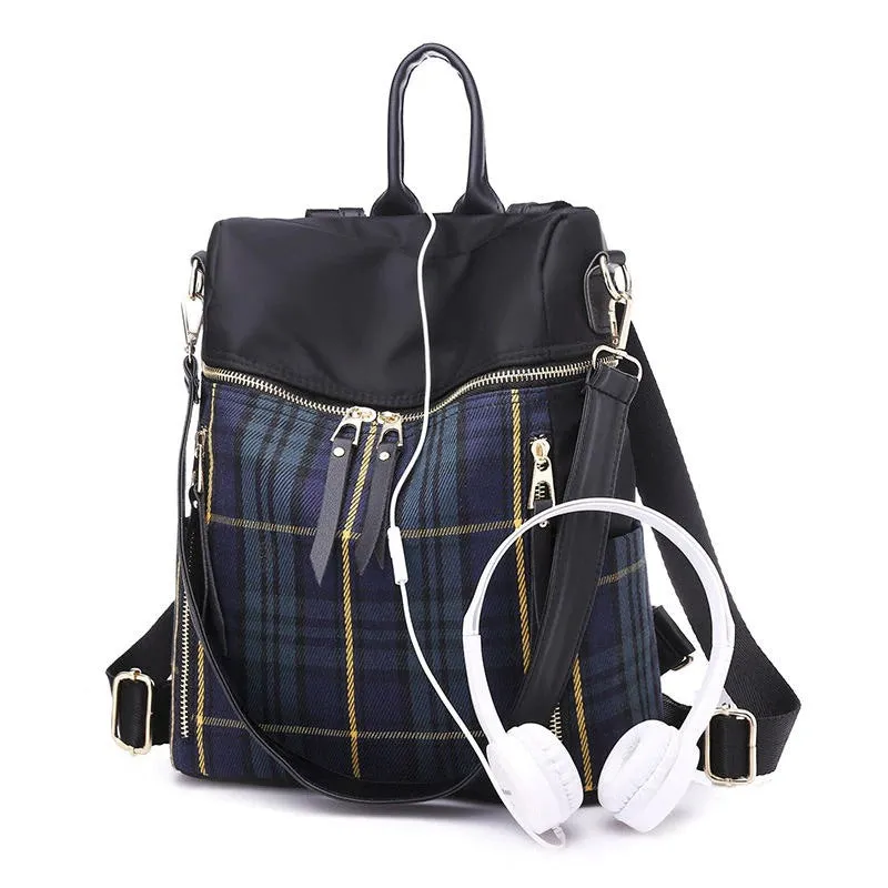 Nylon Plaid Waterproof Women's Backpacks