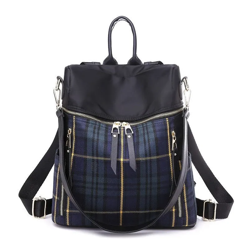 Nylon Plaid Waterproof Women's Backpacks