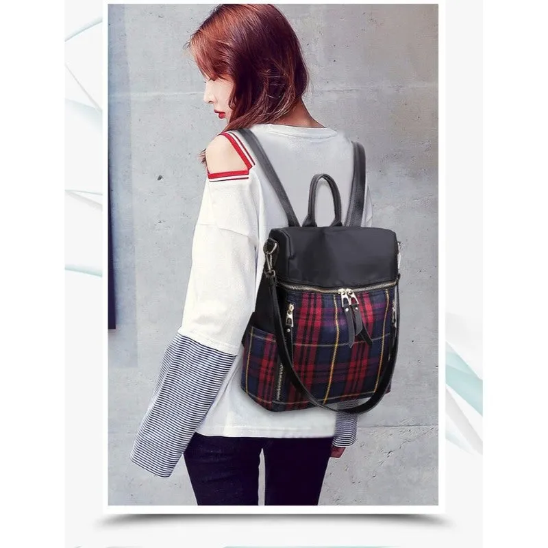 Nylon Plaid Waterproof Women's Backpacks