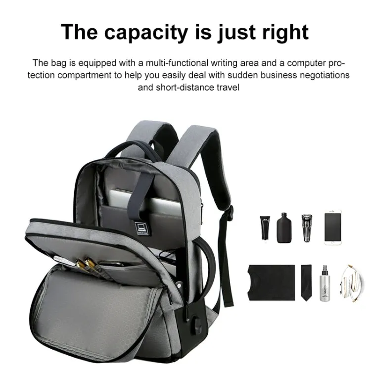 OUMANTU 1908 Large Capacity Men Laptop Backpack Business Travel Shoulders Bag with External USB Charging Port(Black)