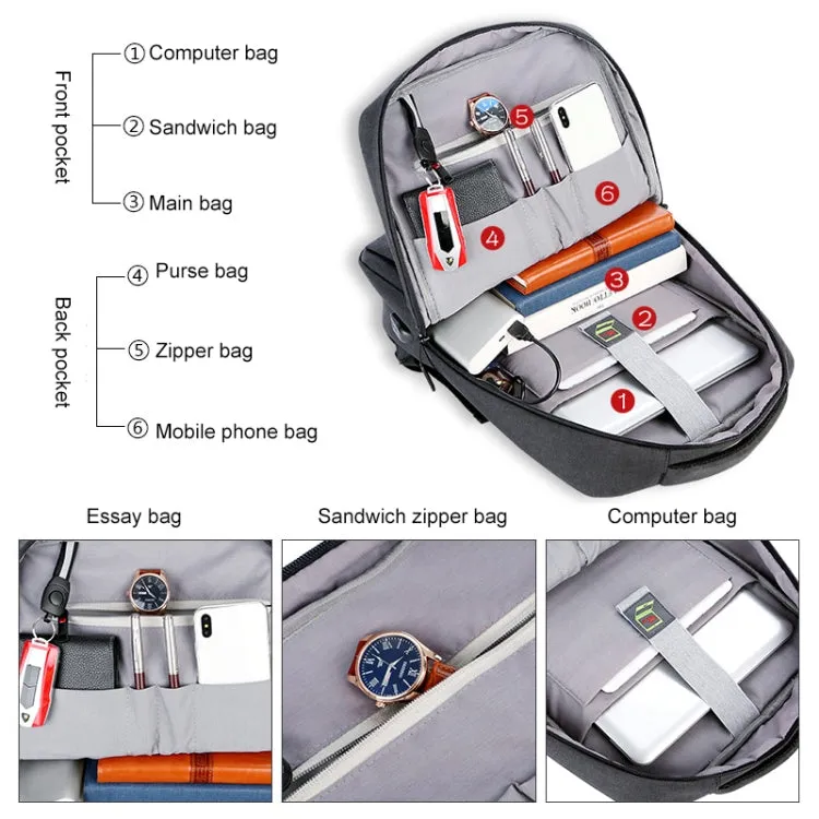 OUMANTU 9002A Business Laptop Bag Men Casual Backpack with External USB Port(Light Grey)