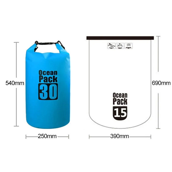 Outdoor Waterproof Double Shoulder Bag Dry Sack PVC Barrel Bag, Capacity: 30L (Dark Blue)