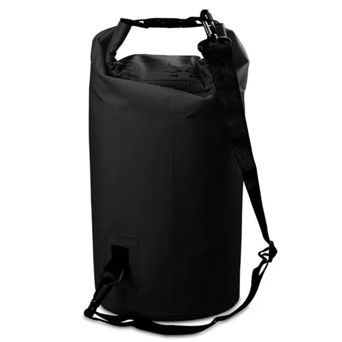 Outdoor Waterproof Single Shoulder Bag Dry Sack PVC Barrel Bag, Capacity: 15L (Black)