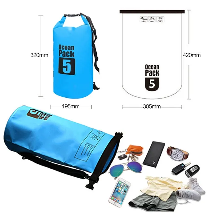 Outdoor Waterproof Single Shoulder Bag Dry Sack PVC Barrel Bag, Capacity: 5L (Sky Blue)