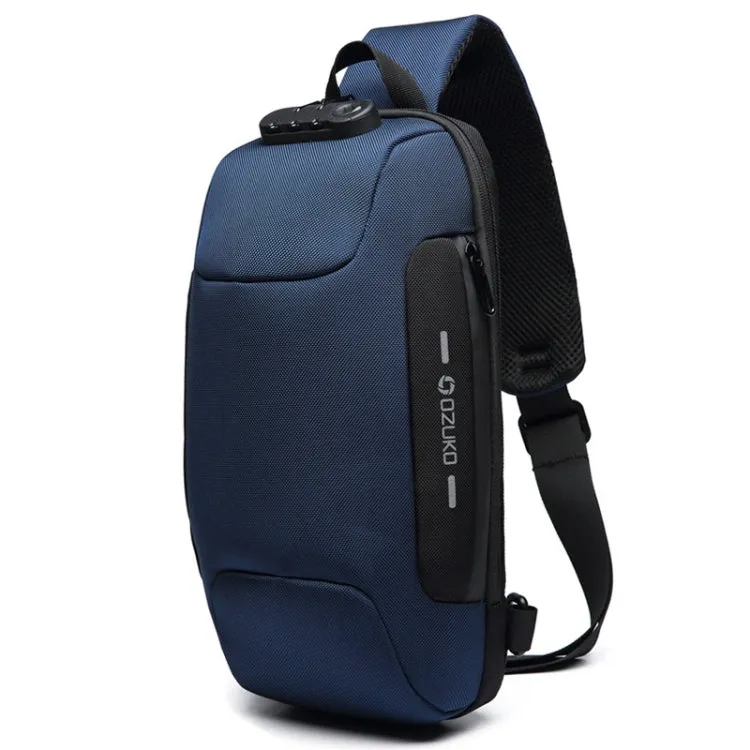 OZUKO 9223 Anti-theft Men Chest Bag Waterproof Crossbody Bag with External USB Charging Port, Style:Standard Size(Blue)