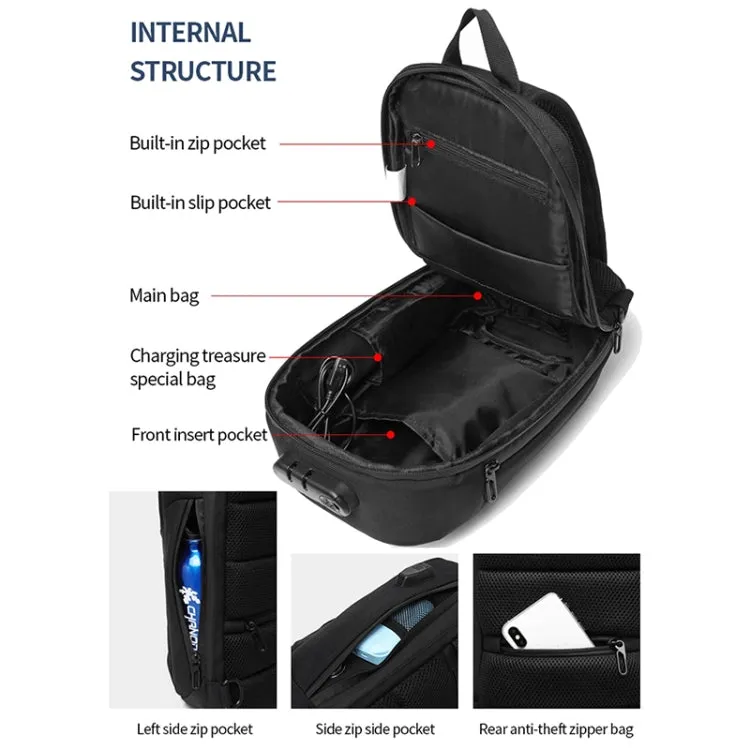 Ozuko 9270 Men Outdoor Anti-Theft Chest Bag Multifunctional Waterproof Messenger Bag with External USB Charging Port(Dark Blue)