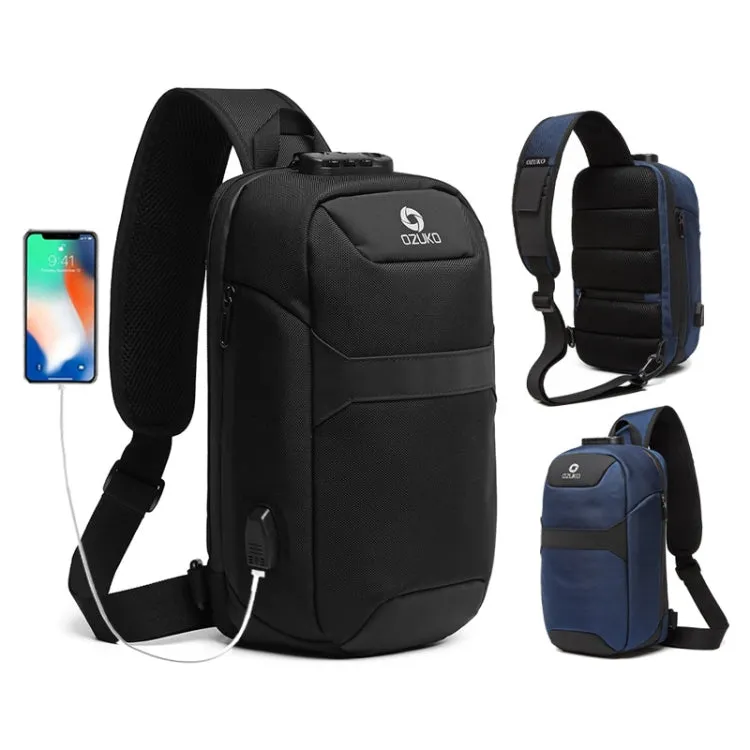 Ozuko 9270 Men Outdoor Anti-Theft Chest Bag Multifunctional Waterproof Messenger Bag with External USB Charging Port(Dark Blue)