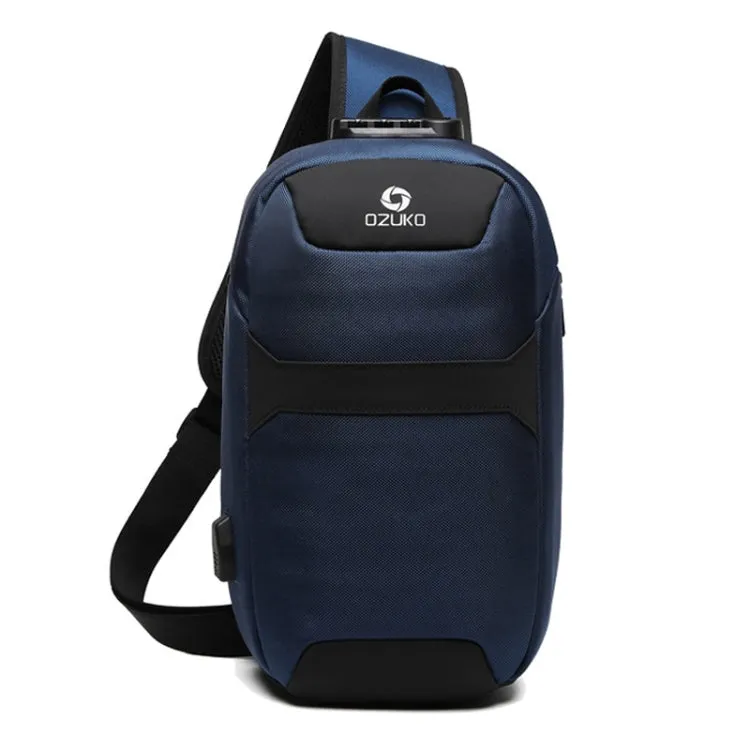 Ozuko 9270 Men Outdoor Anti-Theft Chest Bag Multifunctional Waterproof Messenger Bag with External USB Charging Port(Dark Blue)