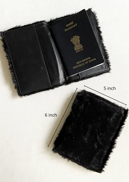 Passport Cover Black Fur with Love Patch