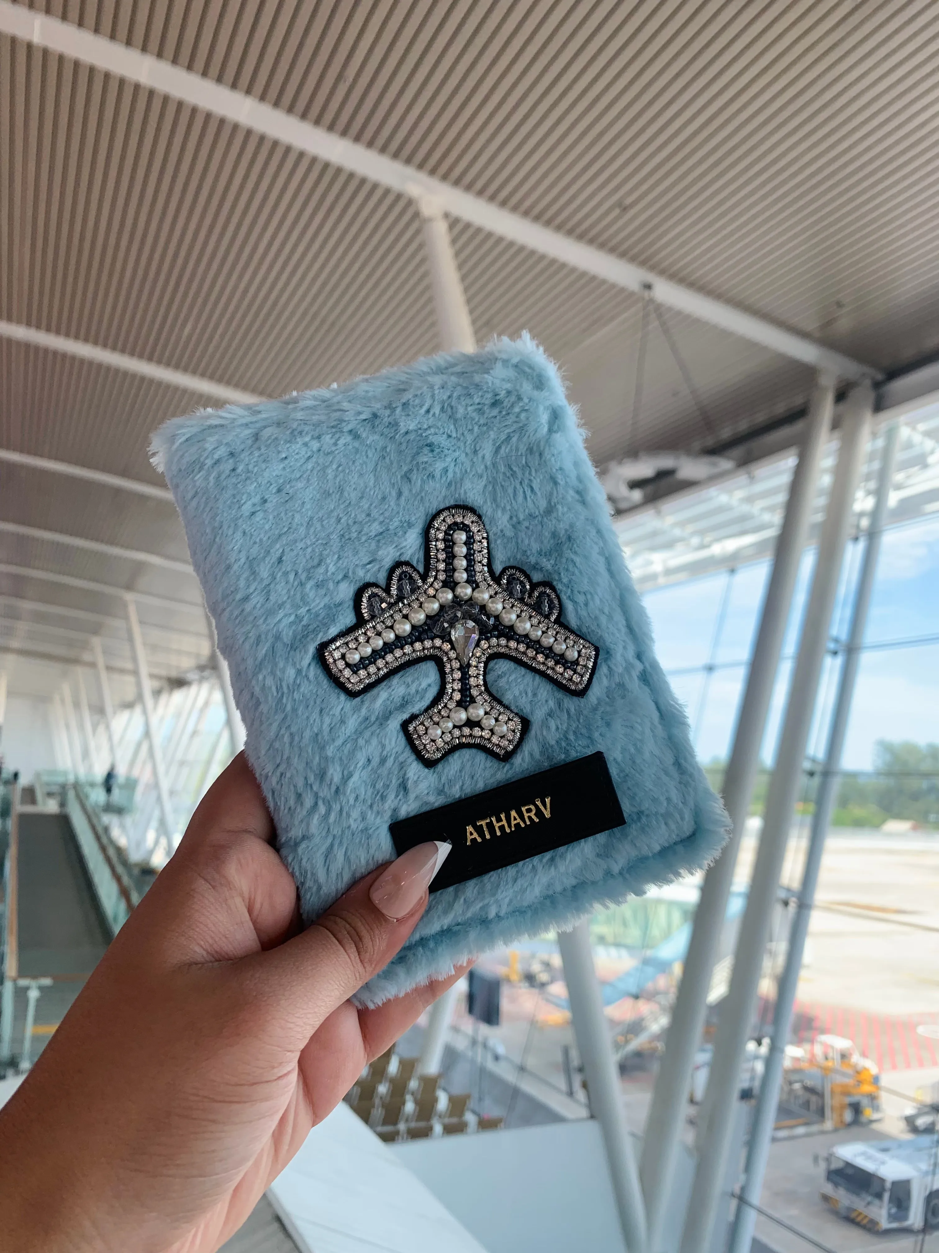 Personalised Passport Cover - Baby Blue Fur